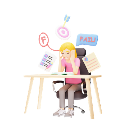 Young girl who is disappointed due to target failure  3D Illustration