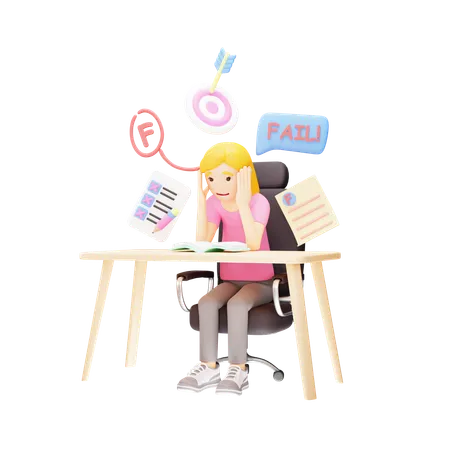 Young girl who is disappointed due to target failure  3D Illustration