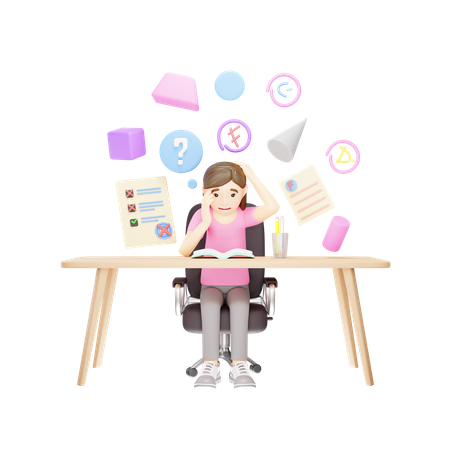 Young girl who is stressed for her grades  3D Illustration