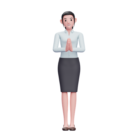Young Girl With Namaste Gesture  3D Icon