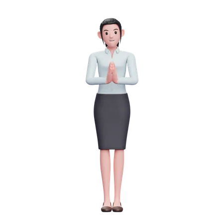 Young Girl With Namaste Gesture  3D Illustration