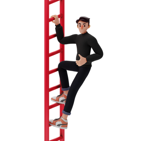 Young guy step up using ladder 3D Illustration
