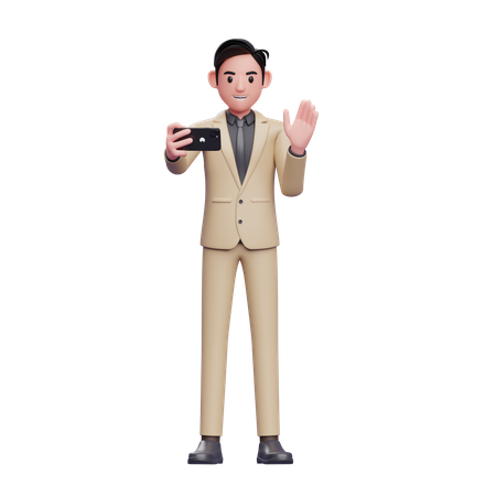 Young Handsome Businessman Recording Vlog with Smartphone 3D Illustration