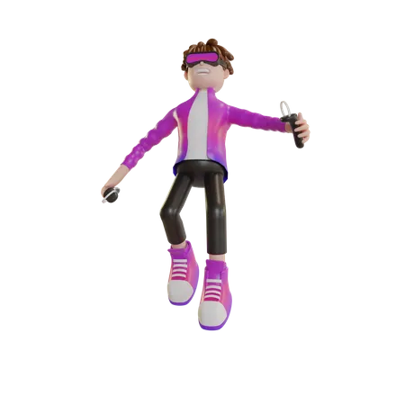 Young happy boy using Metaverse technology  3D Illustration