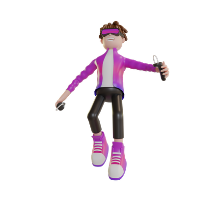 Young happy boy using Metaverse technology 3D Illustration