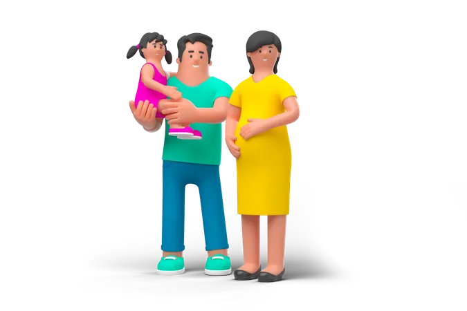 Young Happy Family  3D Illustration