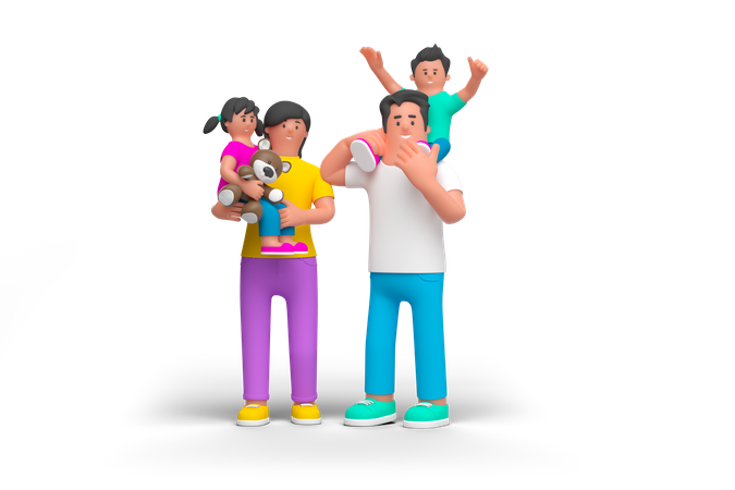 Young Happy Family  3D Illustration