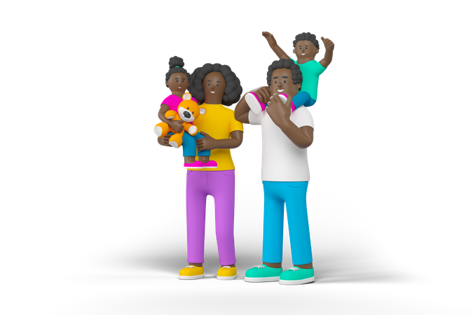 Young Happy Family  3D Illustration