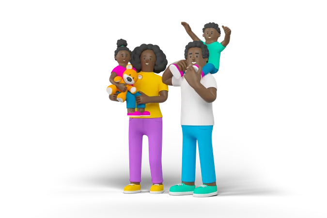 Young Happy Family  3D Illustration