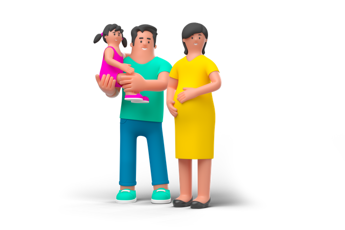 Young Happy Family 3D Illustration