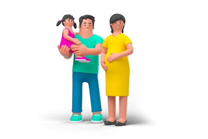 Young Happy Family 3D Illustration