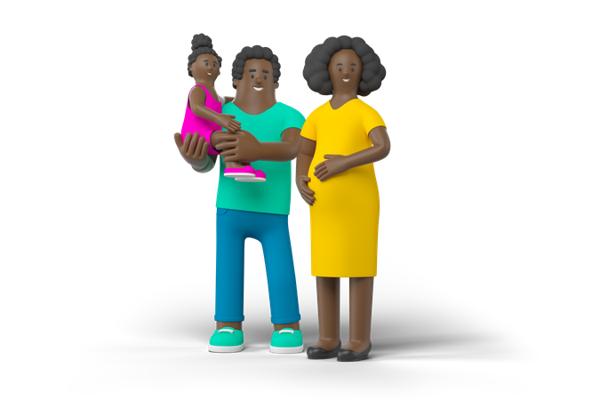 Young Happy Family  3D Illustration