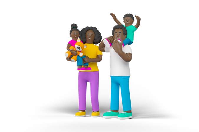 Young Happy Family  3D Illustration