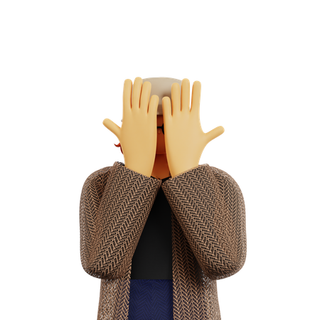 Young lady covering covering face using hands  3D Illustration