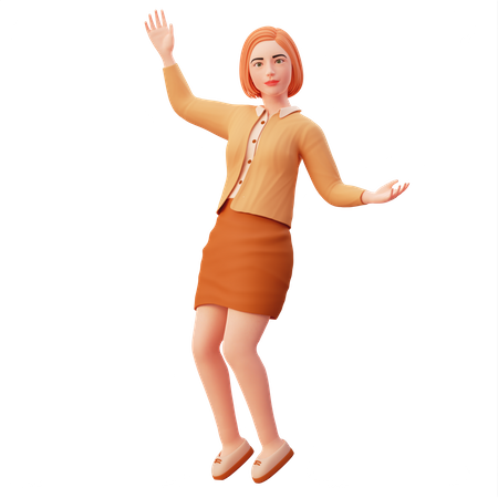 Young lady do funky dance pose 3D Illustration