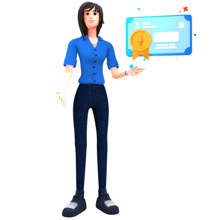 Young lady explaining about ethereum certificate  3D Icon