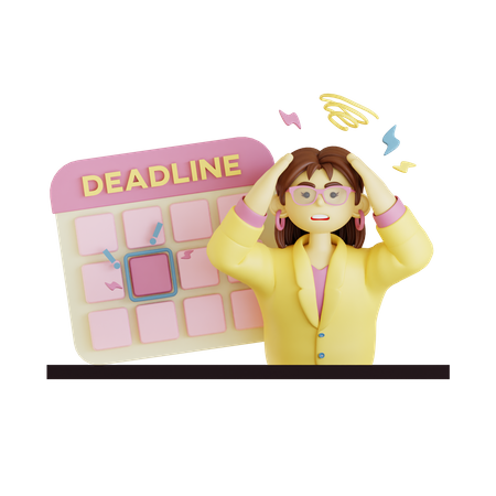 Young lady feeling panic for work deadline 3D Illustration