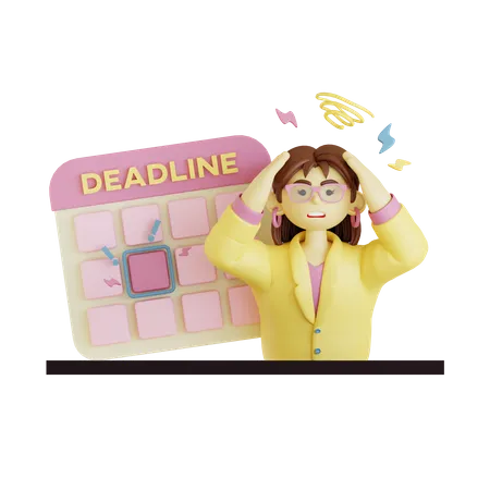 Young lady feeling panic for work deadline 3D Illustration