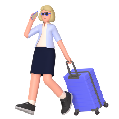 Young Lady Going For Business Trip  3D Illustration