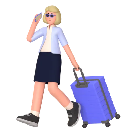 Young Lady Going For Business Trip  3D Illustration