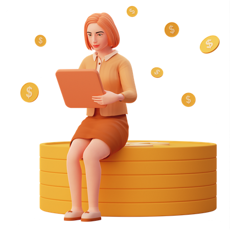 Young lady monitoring business performance and got a lot money  3D Illustration