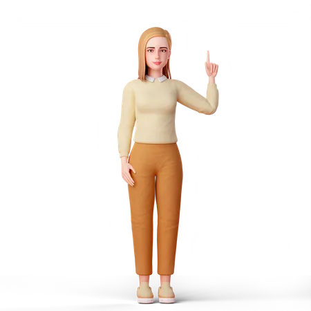 Young lady pointing up  3D Illustration