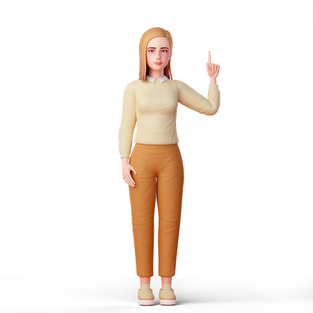 Young lady pointing up  3D Illustration