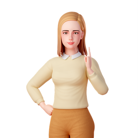 Young lady Pointing Upwards with Her Left Hand Index Finger  3D Illustration