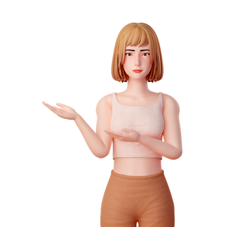 Young lady Presenting something at right  3D Illustration