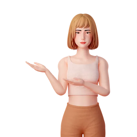 Young lady Presenting something at right  3D Illustration