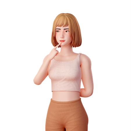 Young lady Putting Finger on Chin and thinking something  3D Illustration