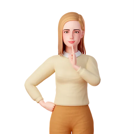 Young lady Putting Her Index Finger to Her Chin in Thought 3D Illustration
