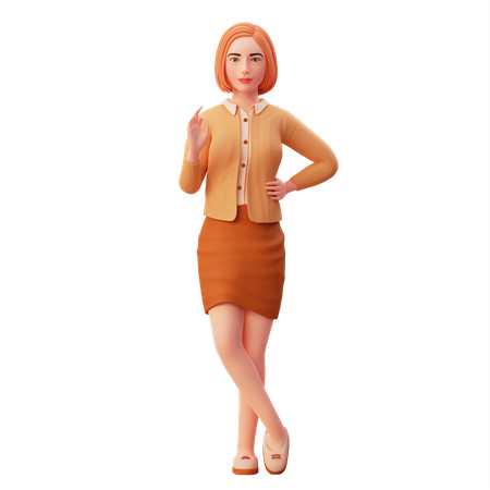 Young lady say ok with her hand and folding her leg 3D Illustration
