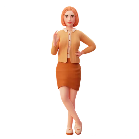 Young lady say ok with her hand and folding her leg 3D Illustration