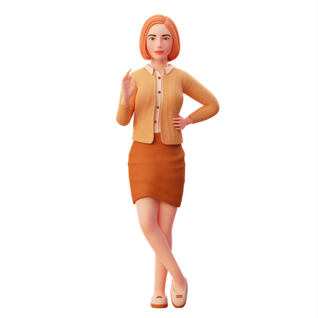 Young lady say ok with her hand and folding her leg  3D Illustration