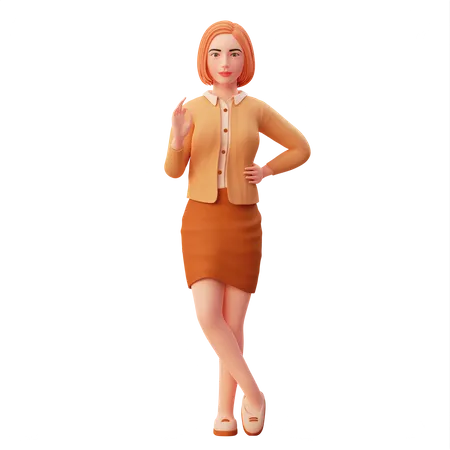 Young lady say ok with her hand and folding her leg  3D Illustration