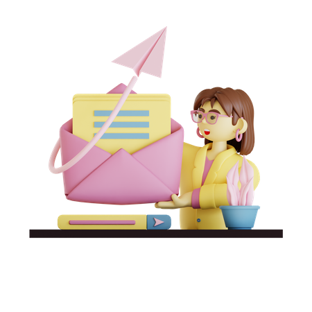 Young lady send an email 3D Illustration
