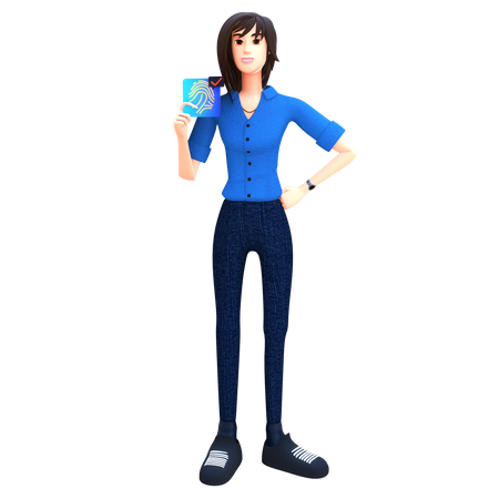 Young lady showing biometric id  3D Illustration