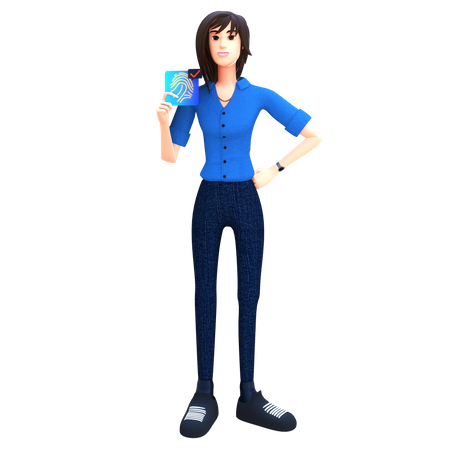 Young lady showing biometric id 3D Illustration