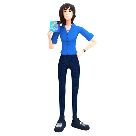 Young lady showing biometric id 3D Illustration