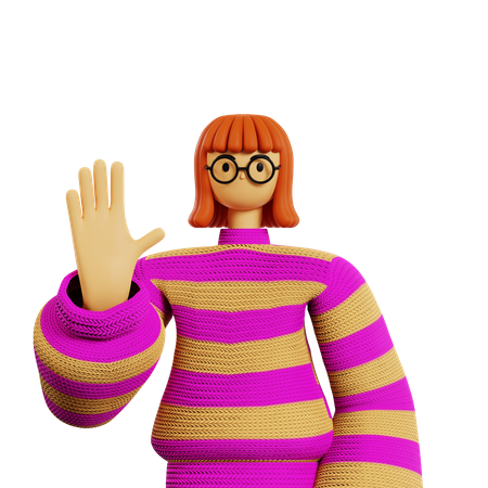 Young lady showing Five finger  3D Illustration