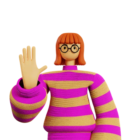 Young lady showing Five finger  3D Illustration