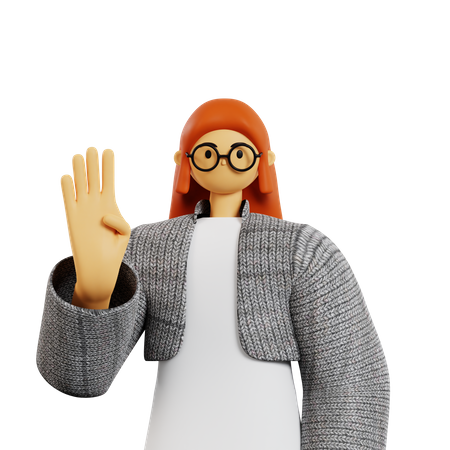 Young lady showing Four finger pose  3D Illustration