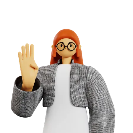Young lady showing Four finger pose  3D Illustration