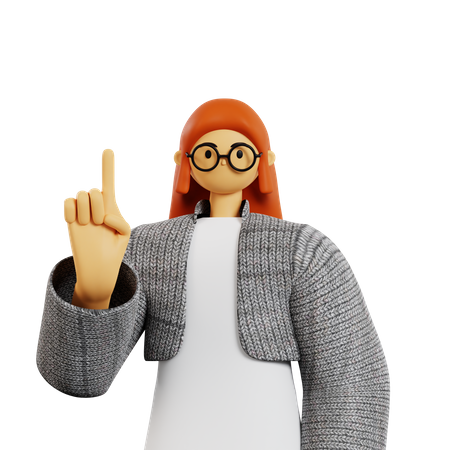 Young lady showing Pointing finger  3D Illustration