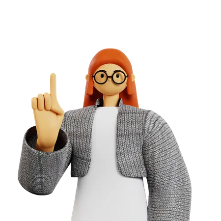 Young lady showing Pointing finger  3D Illustration