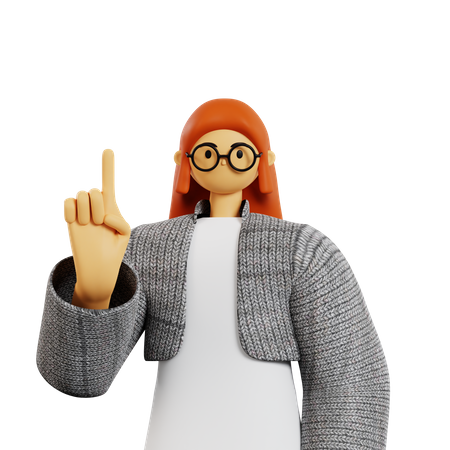 Young lady showing Pointing finger 3D Illustration