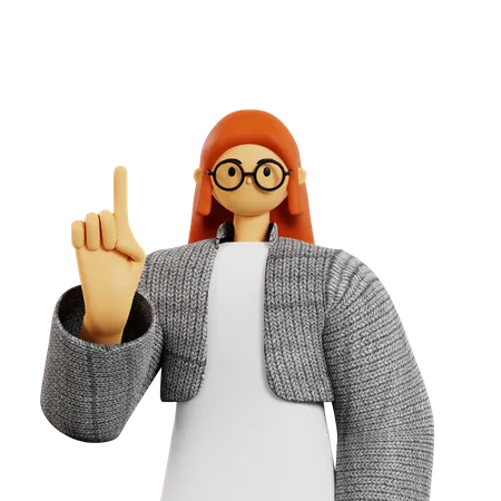 Young lady showing Pointing finger 3D Illustration