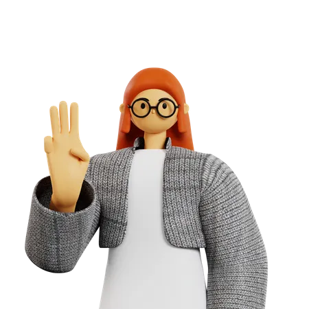 Young lady showing Three finger  3D Illustration