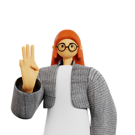 Young lady showing Three finger  3D Illustration
